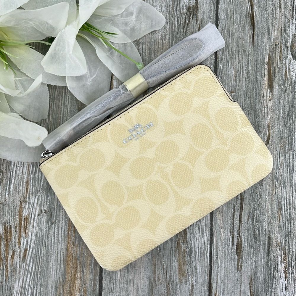 Corner Zip Wristlet In Signature Canvas Butter Yellow Wallet Bag Purse